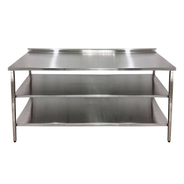 Imagem de Mesa de Aço Inox Industrial 160x60x90 cm com 2 Prateleiras Plano Liso com Espelho Nortinox