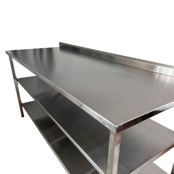 Imagem de Mesa de Aço Inox Industrial 160x60x90 cm com 2 Prateleiras Plano Liso com Espelho Nortinox