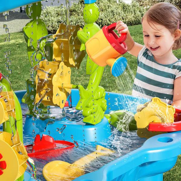 Imagem de Mesa de água de areia TEMI Kids de 3 níveis com cadeiras e chuveiros de chuva