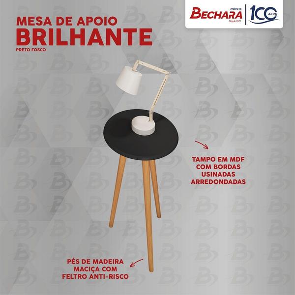 Imagem de Mesa de Apoio Bechara Brilhante com pés de madeira maciça Preto Fosco