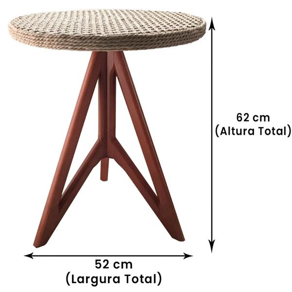 Imagem de Mesa de Apoio Gávia Ozki 62 cm Madeira Eucalipto Amêndoa Corda Plana Rami