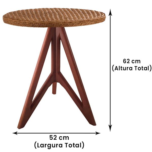 Imagem de Mesa de Apoio Gávia Ozki 62 cm Madeira Eucalipto Amêndoa Junco Natural