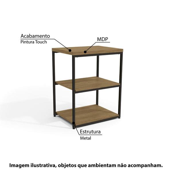 Imagem de Mesa de Apoio Industrial 45 cm com 2 Prateleiras - Freijó/Preto