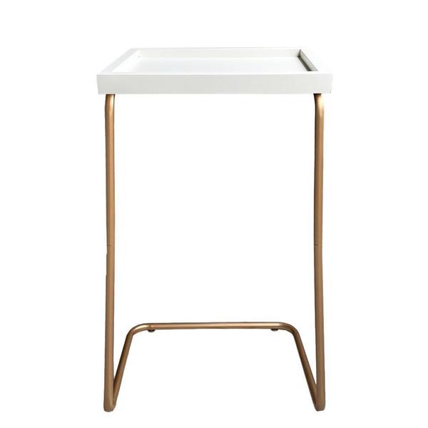 Imagem de Mesa De Apoio Lateral Para Sofá/Cama Branco/Prata 70X40X30Cm