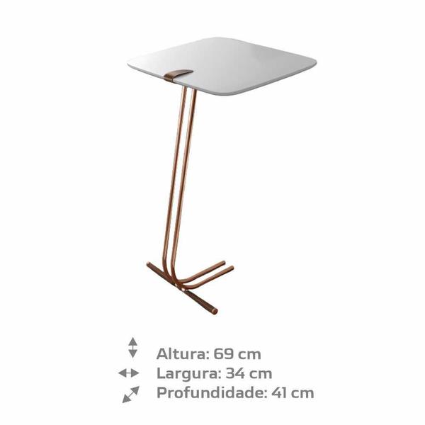 Imagem de Mesa de Apoio para Sofá Bandeja Branca Base Cobre