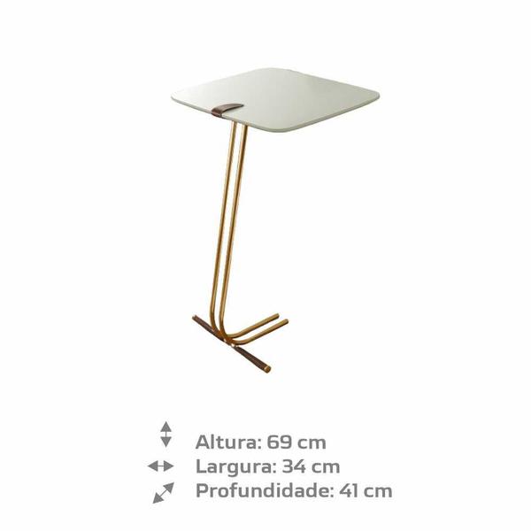 Imagem de Mesa de Apoio para Sofá Bandeja Off White Base Dourada