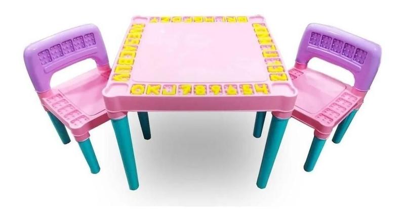 Imagem de Mesa De Atividades Infantil Rosa Com 2 Cadeiras Desmontável