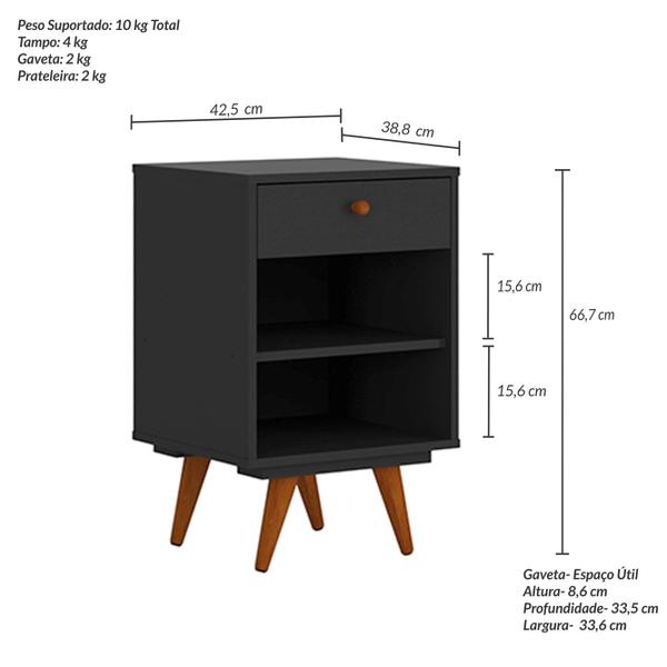 Imagem de Mesa de Cabeceira 1 Gaveta 1 Prateleira Retrô Plus Olivar