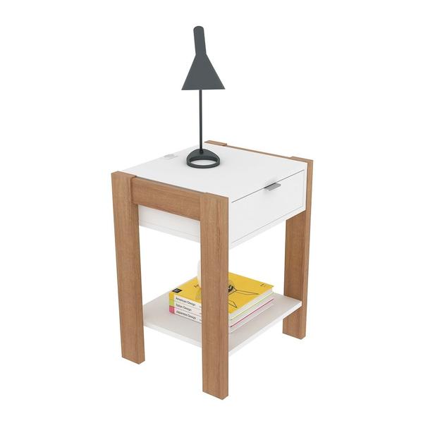 Imagem de Mesa de Cabeceira 1 Gaveta AZ1016 Amêndoa/Branco - Tecno Mobili