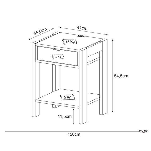 Imagem de Mesa de Cabeceira 1 Gaveta com Tomada Az1016 Branco - Tecno Mobili