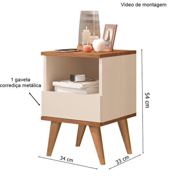 Imagem de Mesa de Cabeceira 1 gaveta Pés Palito Paris Off white / Nature - Comprar Moveis em Casa