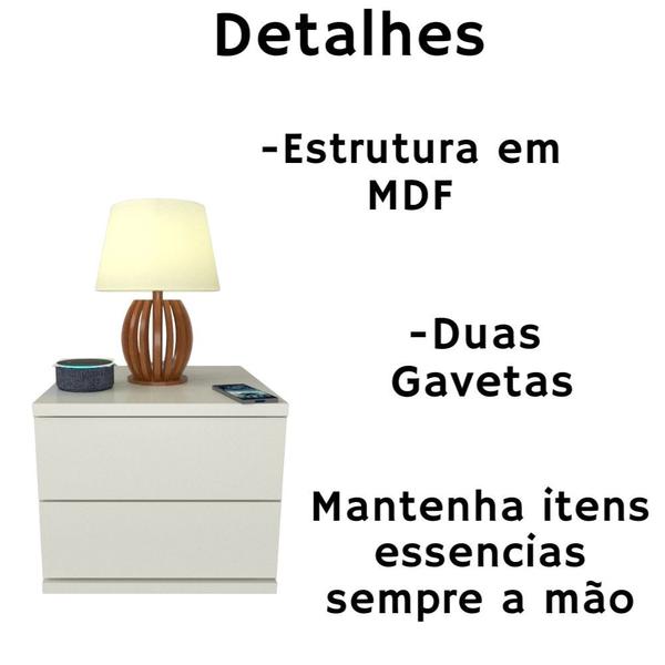 Imagem de Mesa de Cabeceira 2 Gavetas 30 cm MDF Branco