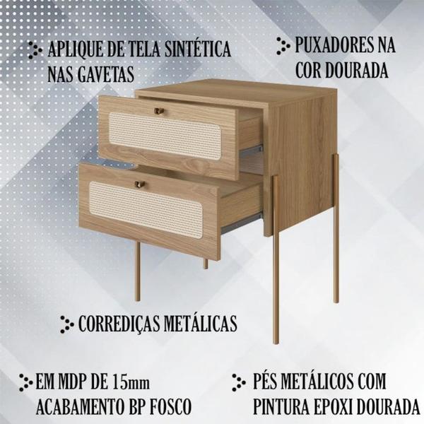 Imagem de Mesa de Cabeceira 2 Gavetas Palhinha 28933 Linha Oslo Hanover Artesano