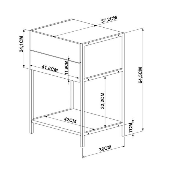 Imagem de Mesa de Cabeceira 2 Gavetas Steel Quadra 27855 Vermont Preto Fosco Artesano