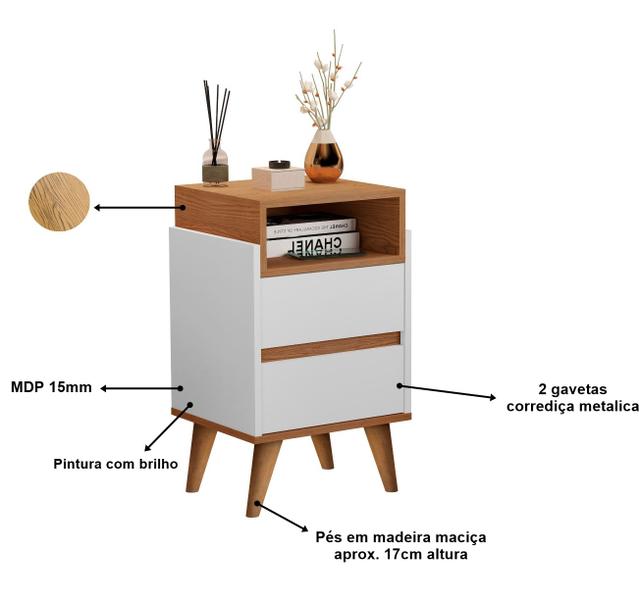 Imagem de Mesa de Cabeceira 2 gavetas Veridiane Pés Palito Cores - JM Casa dos moveis