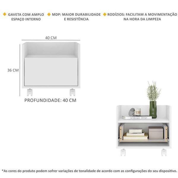 Imagem de Mesa de Cabeceira 40 cm com Rodízios Multimóveis MP4042 Branca