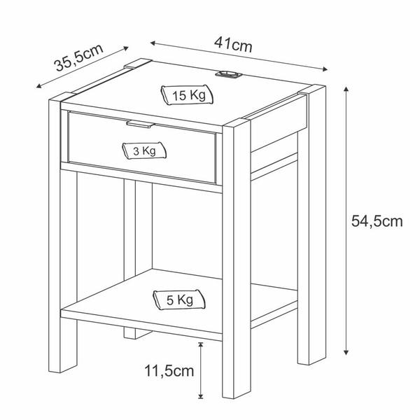 Imagem de Mesa de Cabeceira 41cm com tomada para celular AZ1016 Tecno Mobili