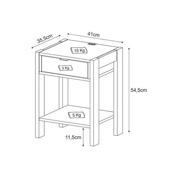 Imagem de Mesa de Cabeceira 41x54,5x35,5 cm Branco Tecnomobili