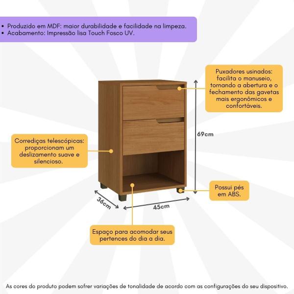 Imagem de Mesa de Cabeceira 45cm com 2 Gavetas Multimóveis CR35244