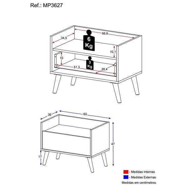 Imagem de Mesa de Cabeceira 60 cm c/ Pés Retrô Multimóveis Preta/Branca