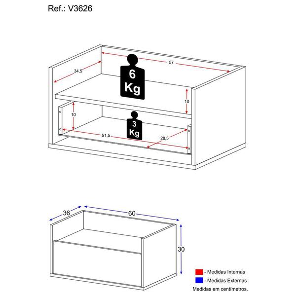 Imagem de Mesa de Cabeceira 60cm Suspensa Multimóveis V3626