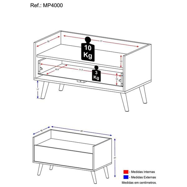 Imagem de Mesa de Cabeceira 80 cm c/ Pés Retrô Multimóveis Branca/Preta