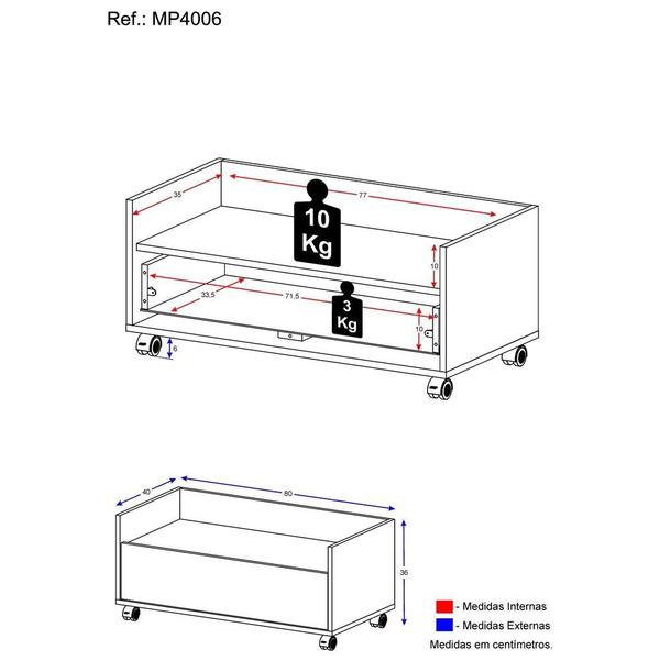 Imagem de Mesa de Cabeceira 80 cm c/ Rodízios Multimóveis Preta