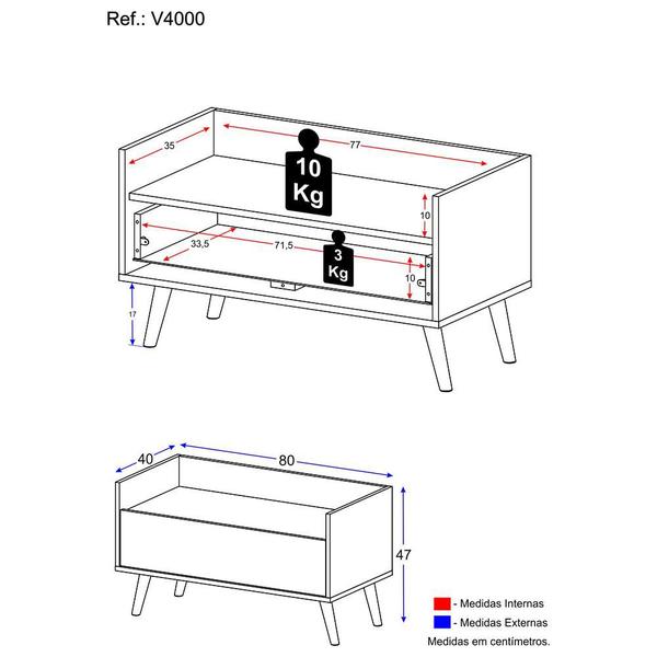 Imagem de Mesa de Cabeceira 80cm Retrô Multimóveis V4000