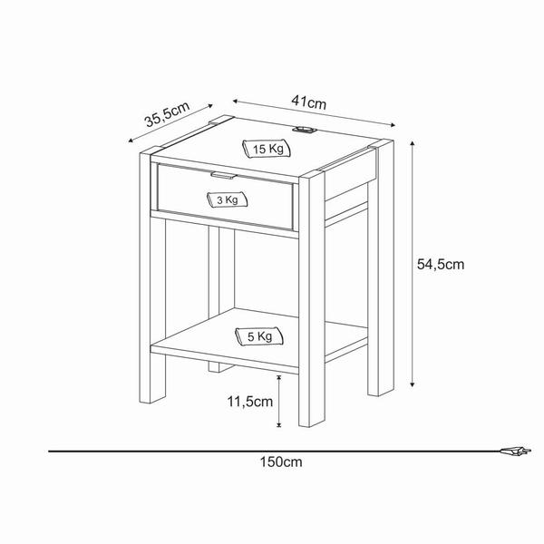 Imagem de Mesa de Cabeceira Apoio Lateral Com 1 Gaveta 1 Prateleira Quarto Marrom Madeira Amêndoa e Branco