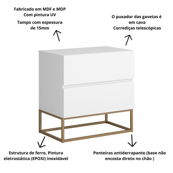 Imagem de mesa de cabeceira branca com gaveta base de ferro industrial