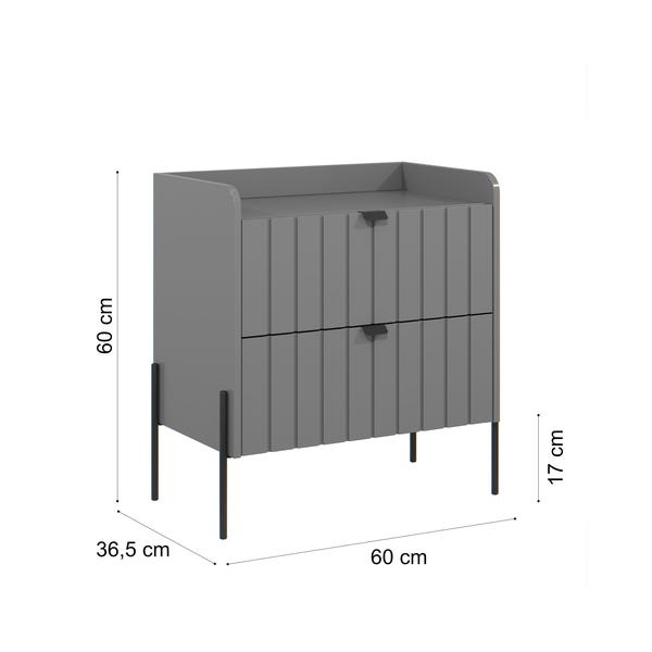 Imagem de mesa de cabeceira cinza em madeira mdf moriah 60cm pés de ferro preto