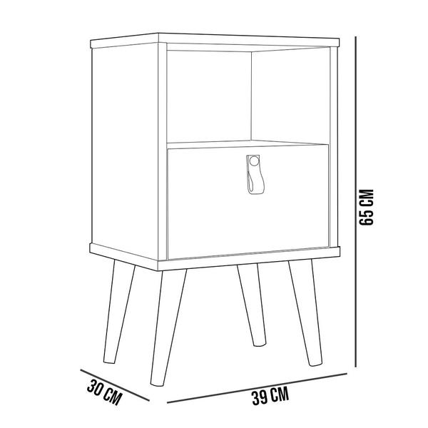 Imagem de Mesa De Cabeceira Com 01 Gaveta 01 Nicho 04 Pés em Madeira Loreta L05 Off White - Lyam Decor