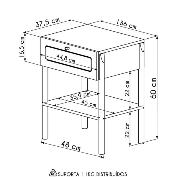 Imagem de Mesa de Cabeceira Com 1 Gavetas Pés Madeira Arlo A10 Nero/Preto - Mpozenato