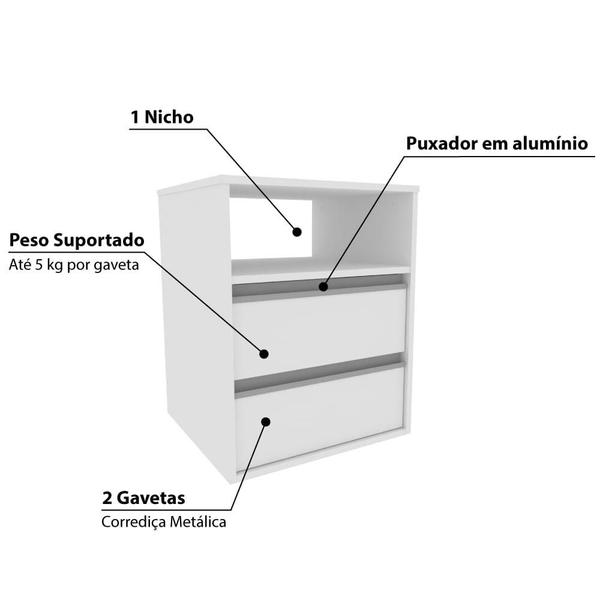 Imagem de Mesa de Cabeceira com 2 Gavetas e 1 Nicho - Branco