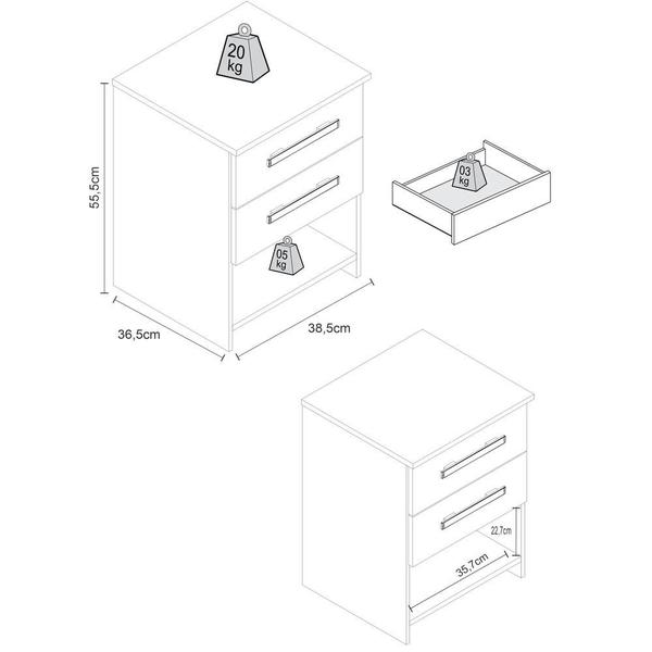 Imagem de Mesa de Cabeceira com 2 Gavetas Multimóveis CR35151