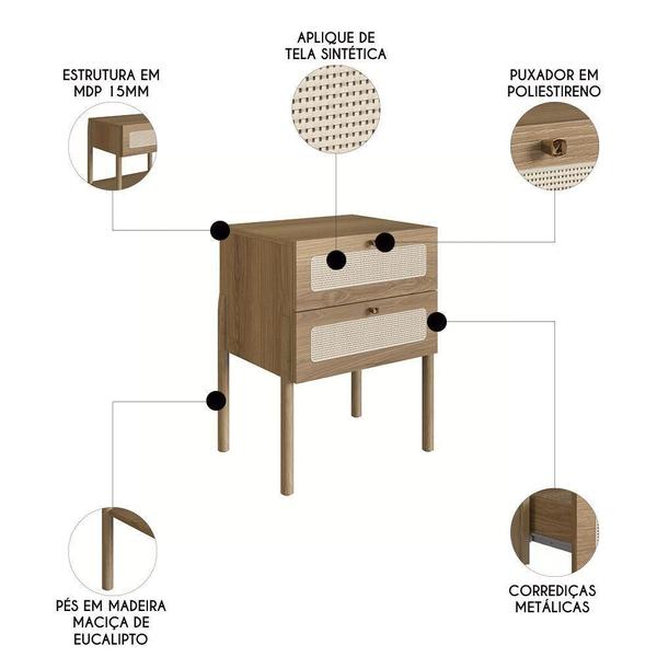 Imagem de Mesa De Cabeceira Com 2 Gavetas Pés Madeira Arlo A10 Hanover - Mpozenato