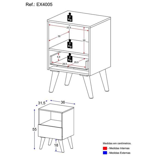 Imagem de Mesa de Cabeceira com Gaveta 36cm Retrô Multimóveis EX4005