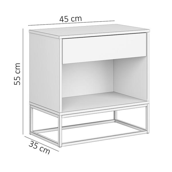 Imagem de Mesa De Cabeceira Com Gaveta Off White Malta Pés em Ferro  Estilo Industrial Dourado Com Nicho Para Cama Casal/Queen