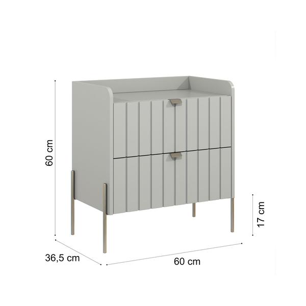 Imagem de mesa de cabeceira com gaveta off white moderna moriah 60cm alto padrão industrial champagne