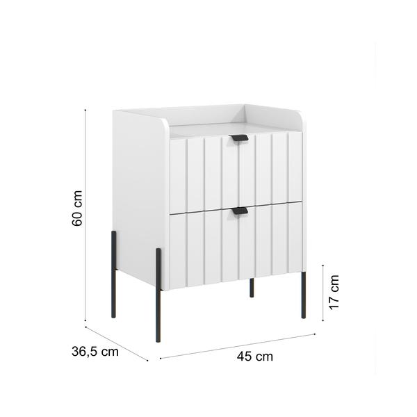 Imagem de mesa de cabeceira com gaveta para cama quarto moriah 45cm pés e puxadores em ferro classico preto