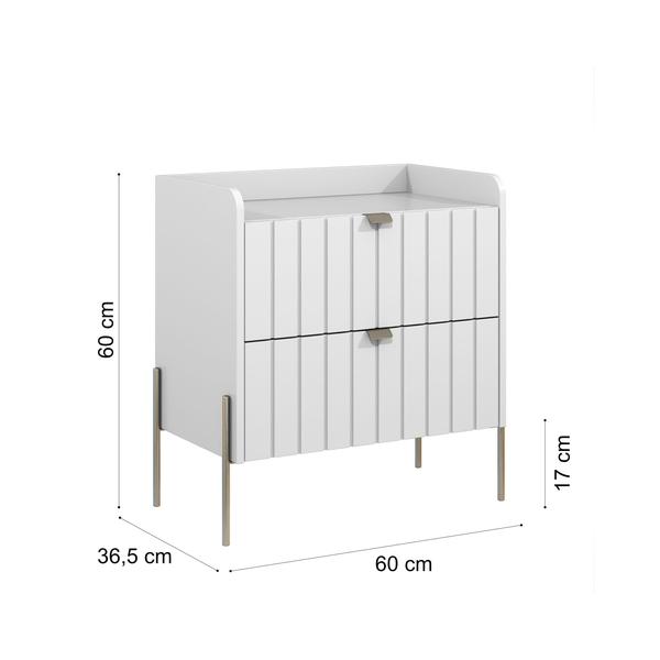 Imagem de mesa de cabeceira com gaveta para cama quarto moriah 60cm pés e puxadores em ferro classico champagne