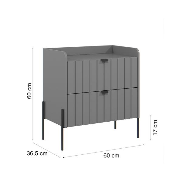 Imagem de mesa de cabeceira com gaveta para cama quarto moriah 60cm pés e puxadores em ferro classico preto