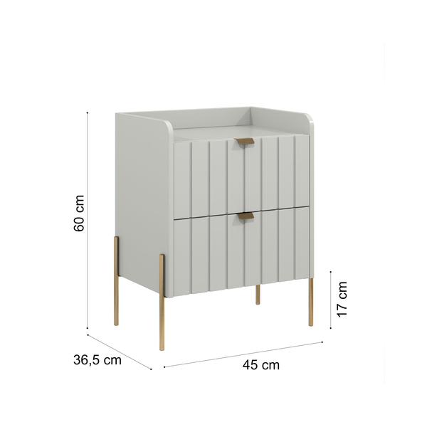 Imagem de mesa de cabeceira com gavetas riscada moriah 45cm luxuosa para quarto cama casal pé e puxador slim dourado