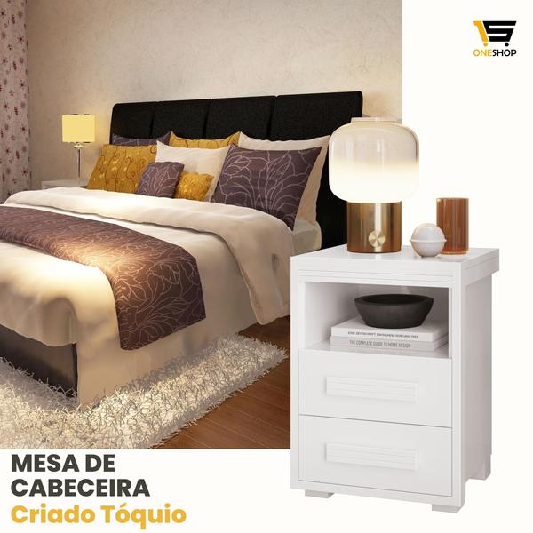 Imagem de Mesa de Cabeceira Criado MDF Branco Reforçado Moderno Quarto Escritório 