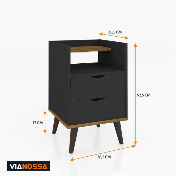 Imagem de Mesa De Cabeceira Decor Com Duas Gavetas Um Nicho E Pés Palitos - ViaNossa