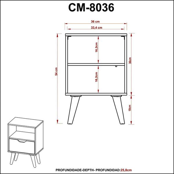 Imagem de Mesa de Cabeceira em Mdp 1 Gaveta Cm8036