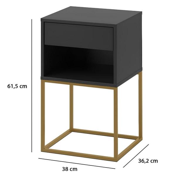 Imagem de Mesa de Cabeceira Industrial Base de Aço 1 Gaveta Corrediça Telescópica e Nicho