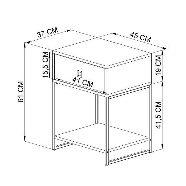 Imagem de Mesa de Cabeceira Industrial Com Estrutura em Aço 61 cm