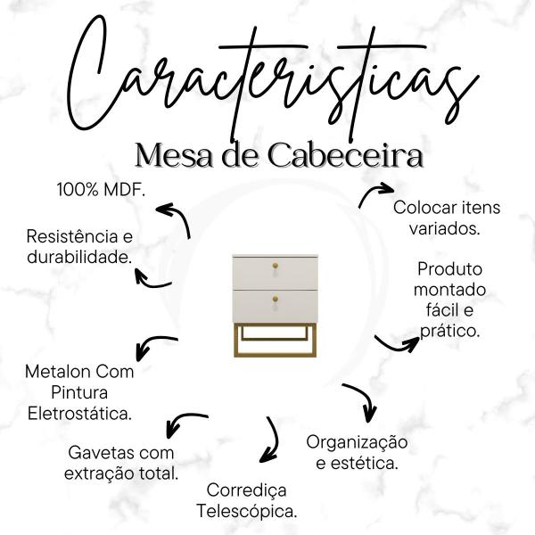 Imagem de Mesa de Cabeceira Industrial MDF com Pés Metalon Dourado PlanCasa