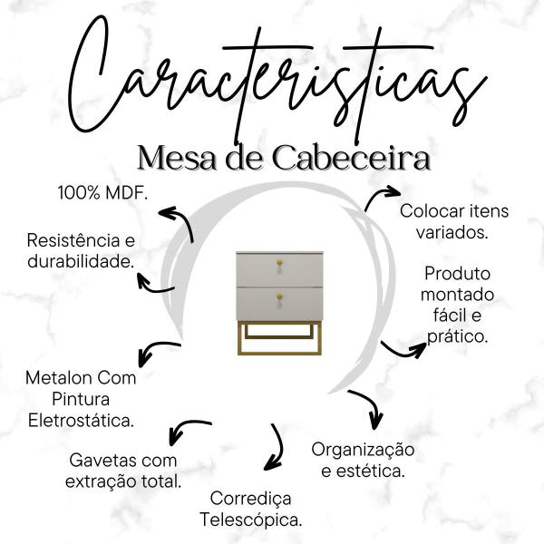 Imagem de Mesa de Cabeceira Industrial MDF com Pés Metalon Dourado PlanCasa